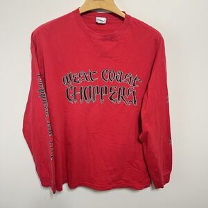 Vintage West Coast Choppers Shirt Long Sleeve Red Spellout Biker Skater Y2K 2XL